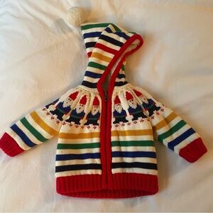 Hanna Andersson Baby Gnomes Striped Knit Baby Zip Up Sweater